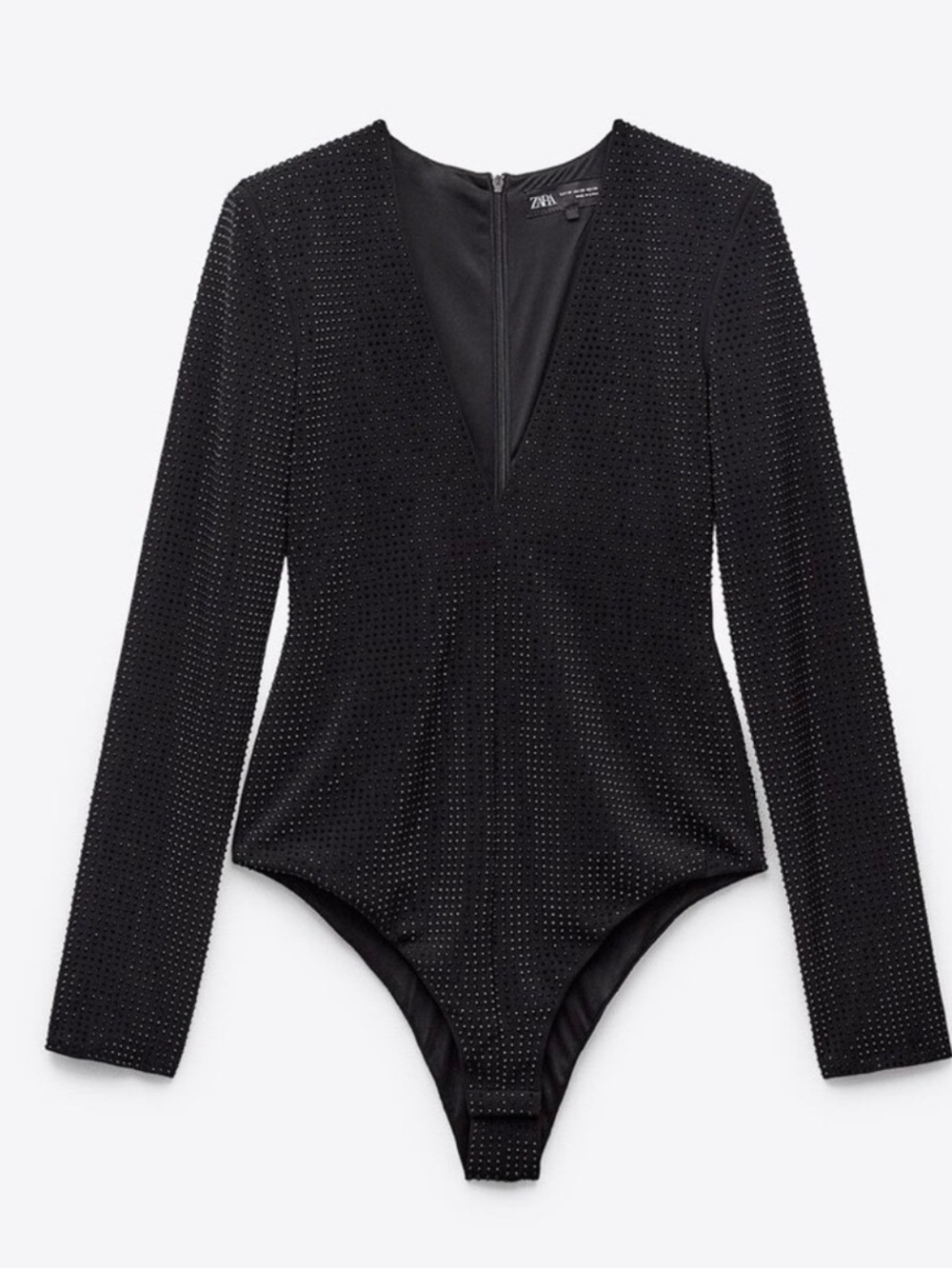 ZARA Black Rhinestone-Embellished Long Sleeve Bodysuit